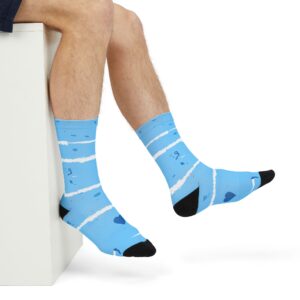 Blue Heart Pattern Sublimation Crew Socks - Comfortable & Stylish Daily Wear